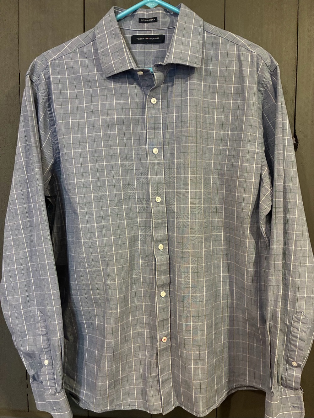 Tommy Hilfiger Light Blue Windowpane Plaid Dress Shirt